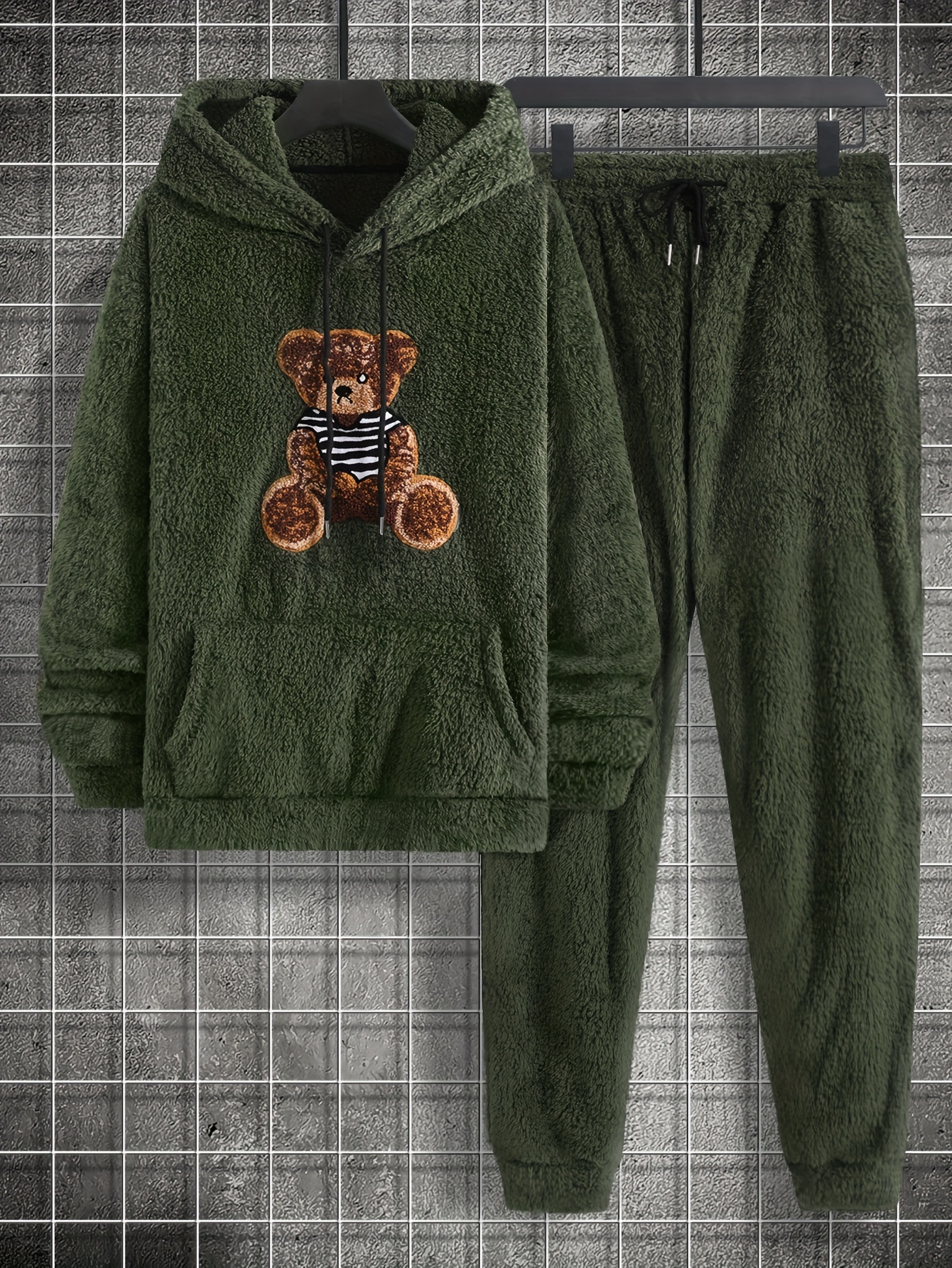 Men Teddy Bear Fluffy Hoodie Long Sleeve Casual Fleece Pullover Sweatshirt  Warm Soft Jumper Tops
