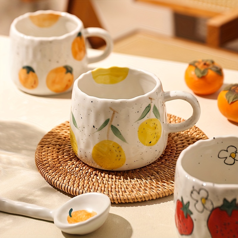 Creative Cute Fruit Ceramic Mug With Straw Ins Style Strawberry