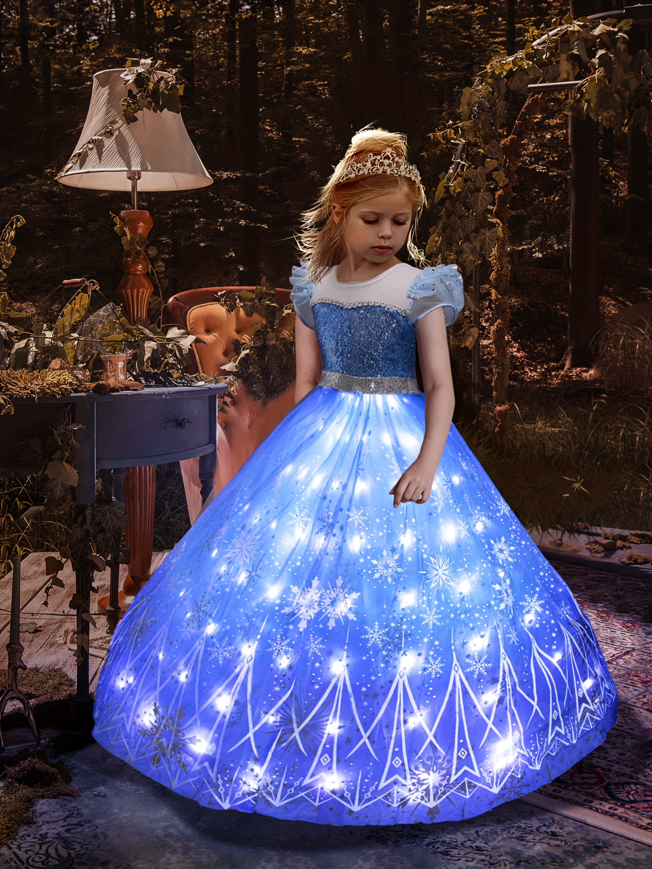 Little Girls Deluxe Cinderella Costume Puff Sleeve Layered Hallowen Party  Gown Children Fancy Birthday Princess Dress Up Clothes