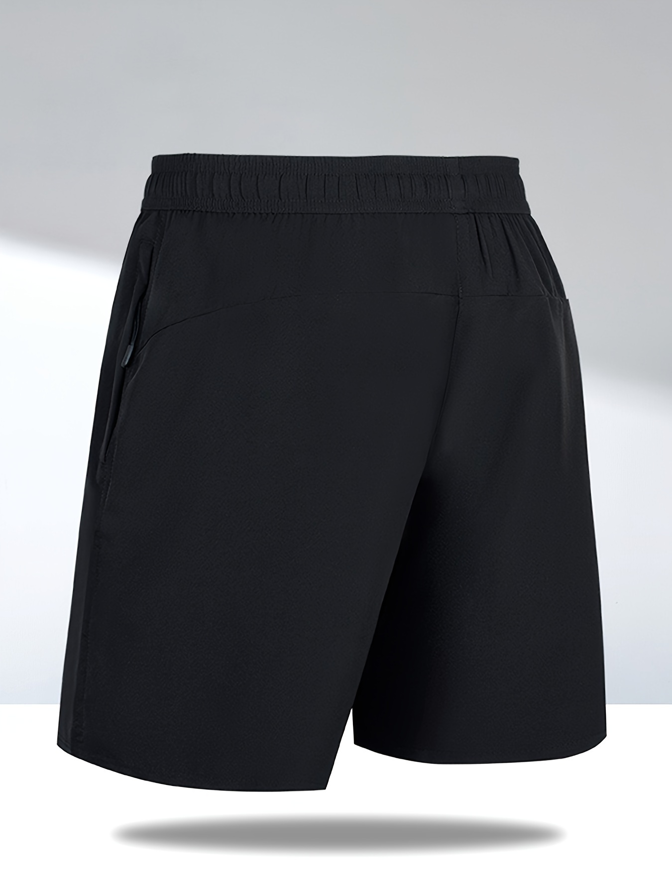 Men's Breathable Solid Quick Dry Shorts With Side Pockets, Summer Drawstring Elastic Waist Loose Fit Shorts For Running, Fitness, Training