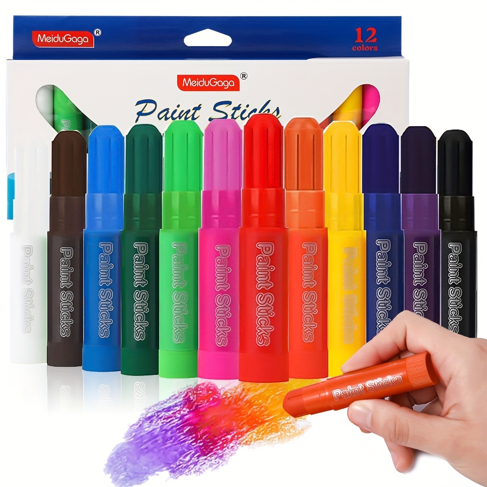 MayMoi Tempera Paint Sticks, Non-Toxic, Quick Drying, No Mess & Washable Paint Sticks for Kids (12 Bright Colors)