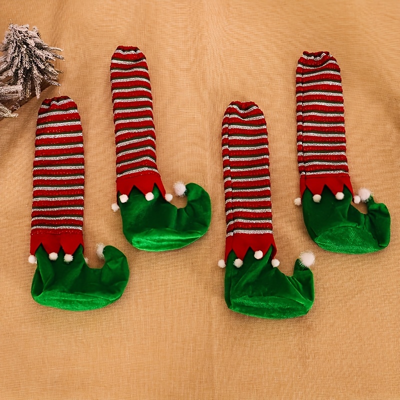 4 PCS Décorations de Noël Table des elfes à rayures et chaise