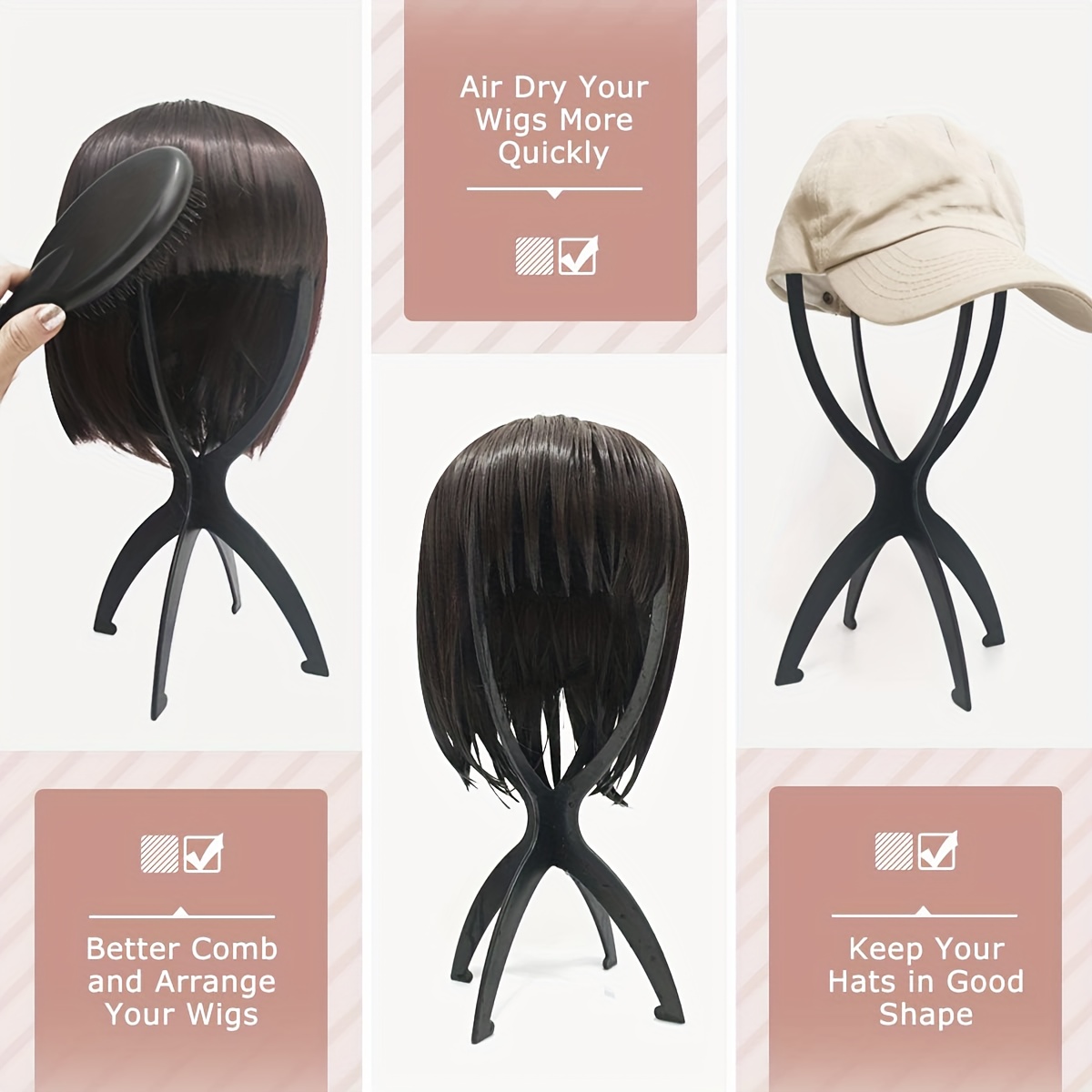3pcs Portable Wig Holder & Hat Display Stands