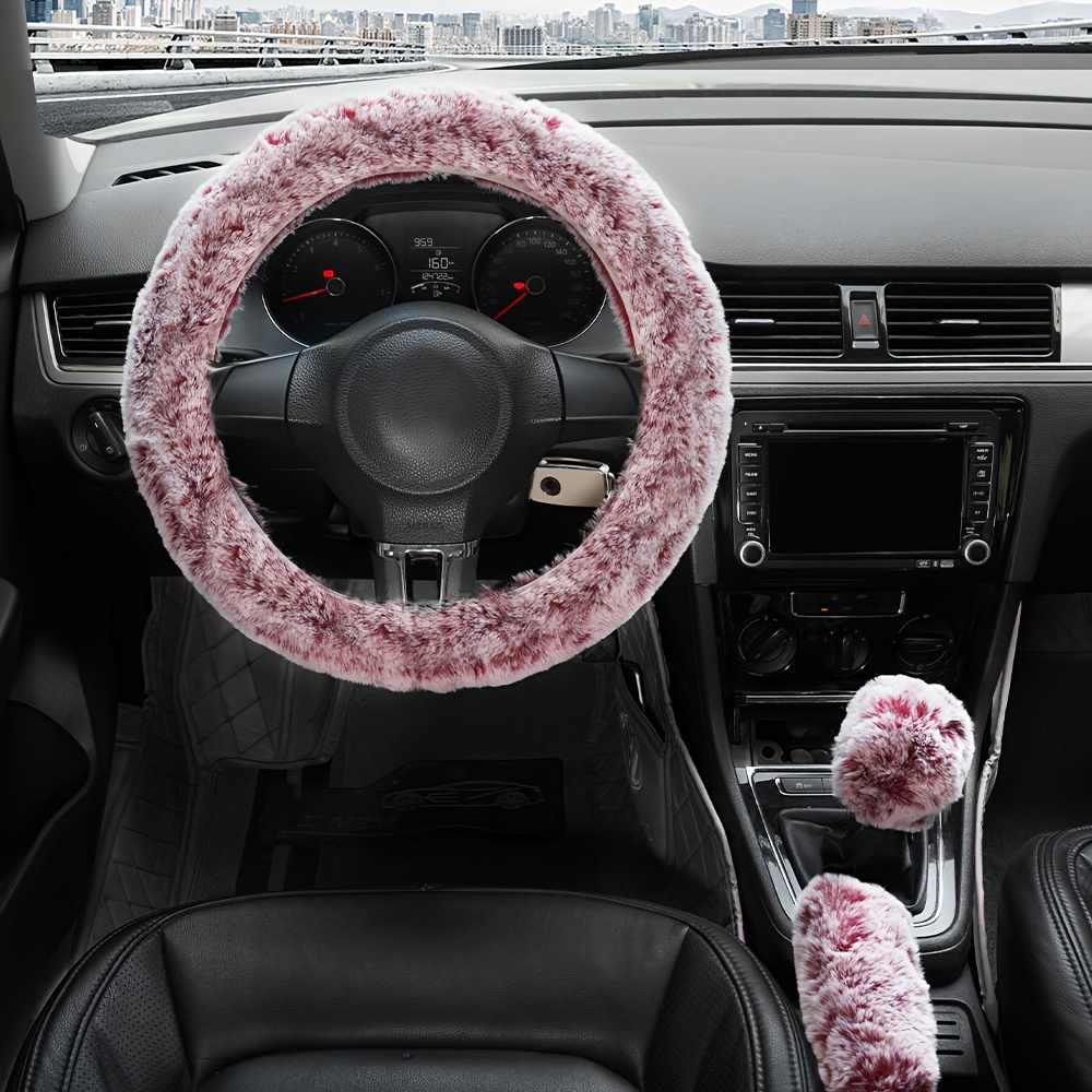 Gradient Color Long Plush Faux Rabbit Fur Car Steering Wheel - Temu