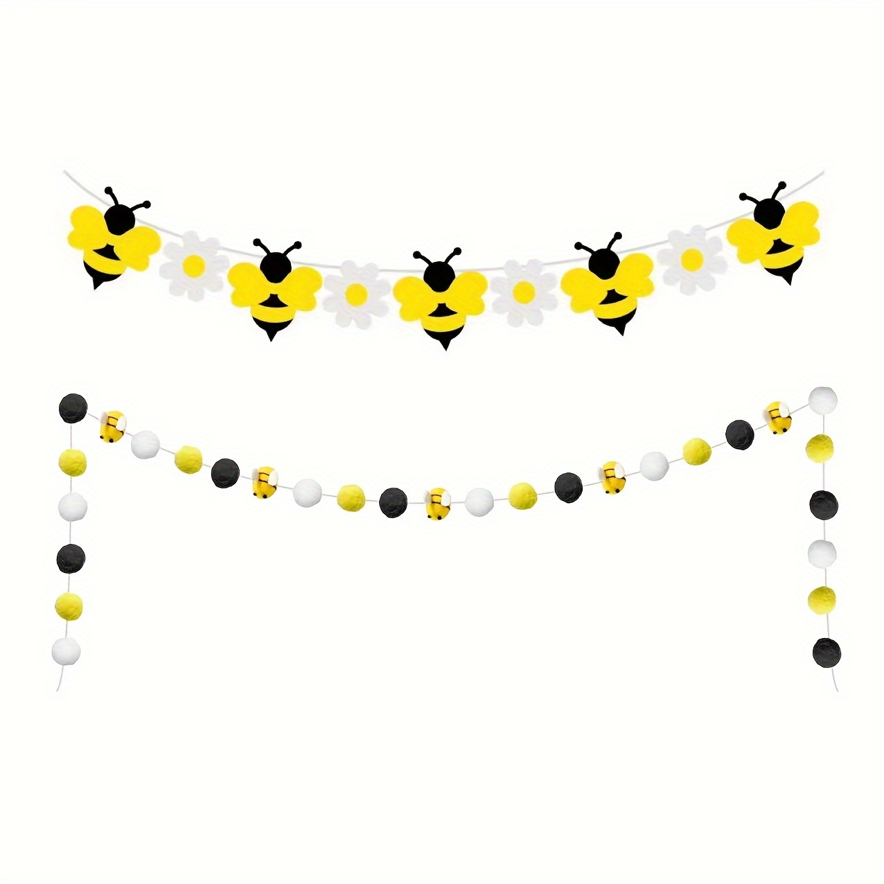 

1/2/3set, Pom Poms Ball Garland Banner, Pre-wear, No Diy, Felt Bee Garland Pompoms Bee Banners, Decorate Bees Hang Wreath Banners, For Bee Festival Party Supplies Home Decor Baby Shower Birthday Party