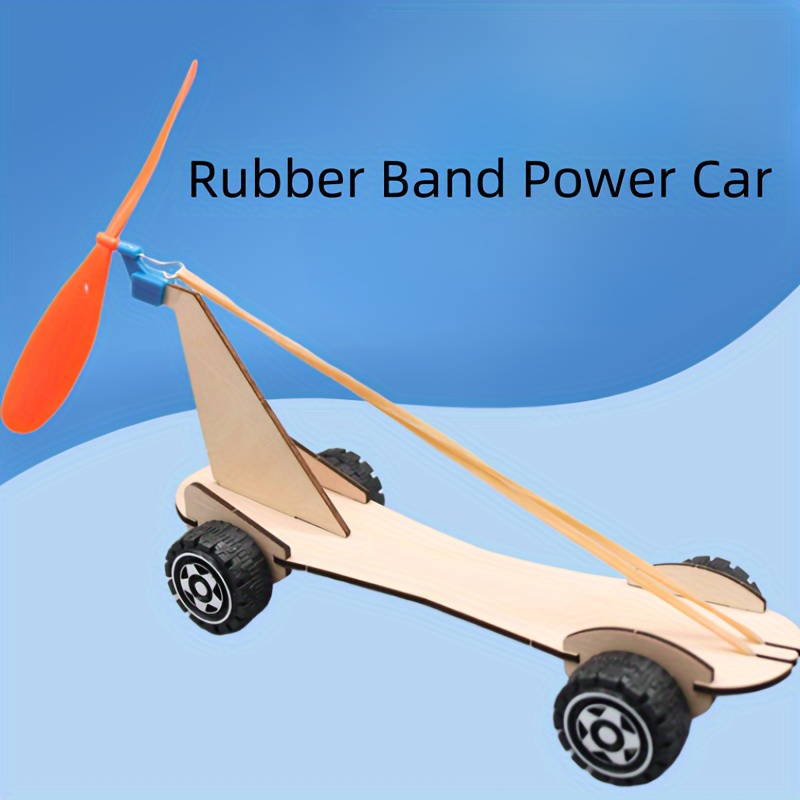 

1pc Technology Small Production Rubber Band Powered Car Assembly Science Experiment Air-powered Car Popular Science Model, Inventing New And Interesting Toys