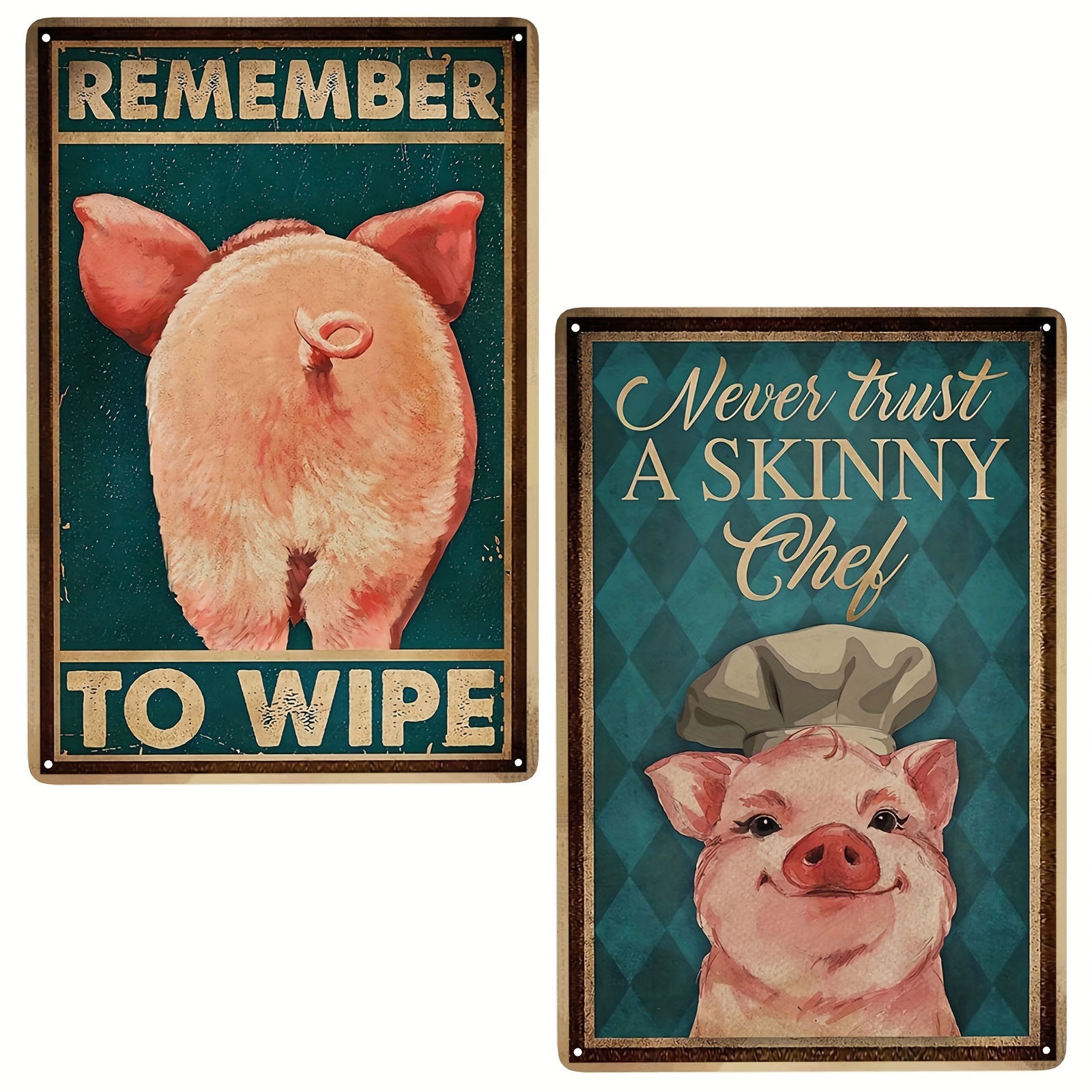 1個 かわいい豚のメタル缶サイン ランチを拭くことを忘れないで