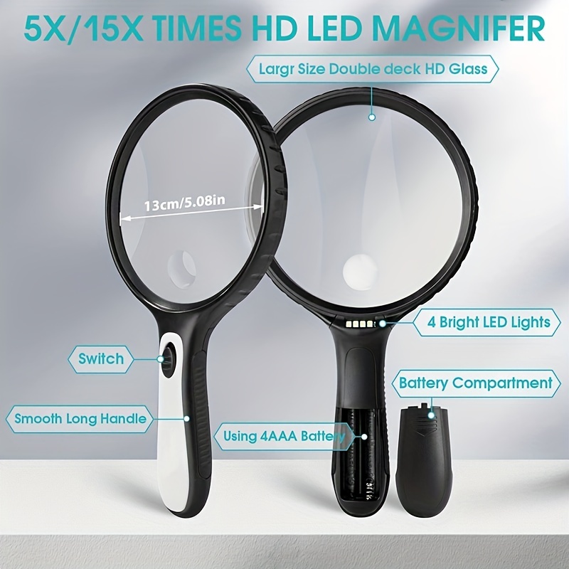 Magnifying Glass Light Large Magnifying Glass 5x 15x - Temu