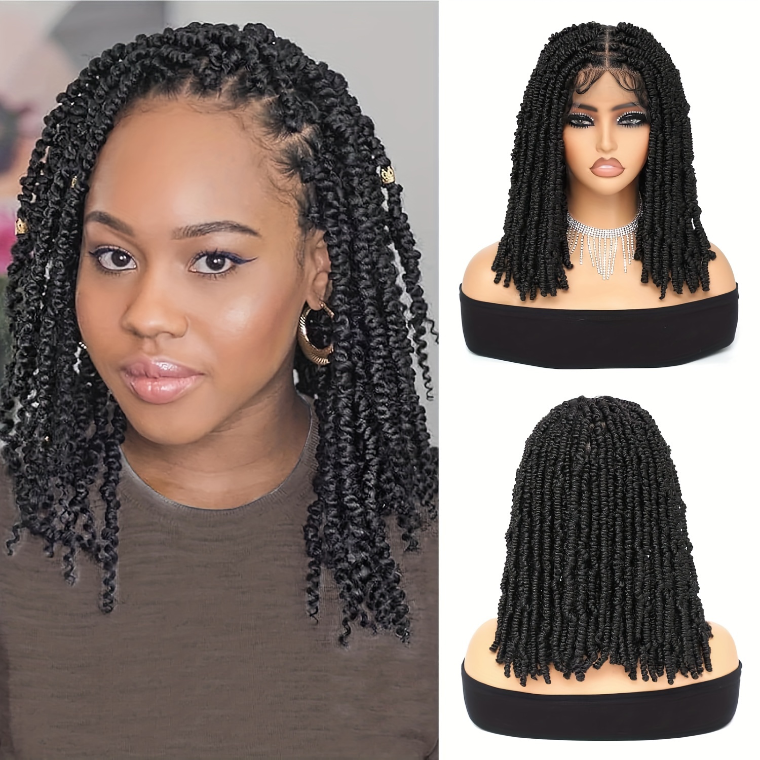 Passion Twist Hair Braided Wigs 12Inch Short Lace Front Wig Curly