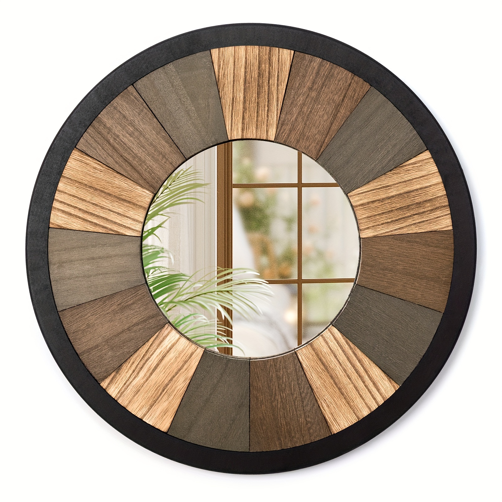 Espejo redondo de madera de 24 pulgadas, espejo de pared de granja con  marco de madera, espejo circular marrón para baño