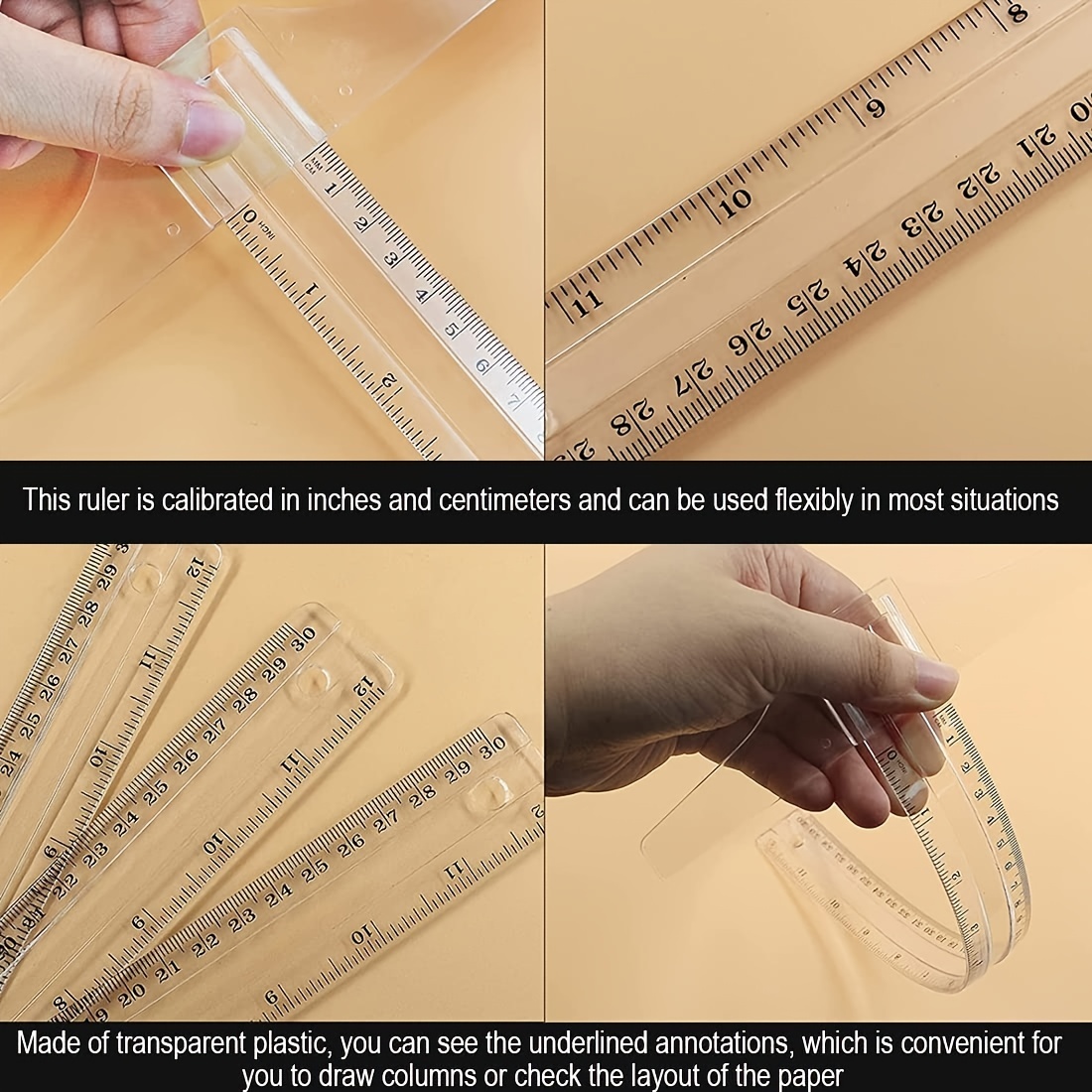 2 Pcs T-square 30cm T Shape Ruler Clear Plastic T-ruler Junior T-square  Academic T-ruler Double Scale Measuring Scale Drafting Tool General  Drafting F