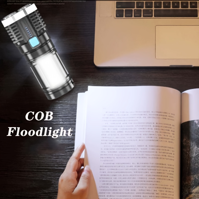 1pc led flashlight powerful 4 led flashlight with cob side light 4 modes usb rechargeable led torch waterproof built in battery flashlight camping tool details 6