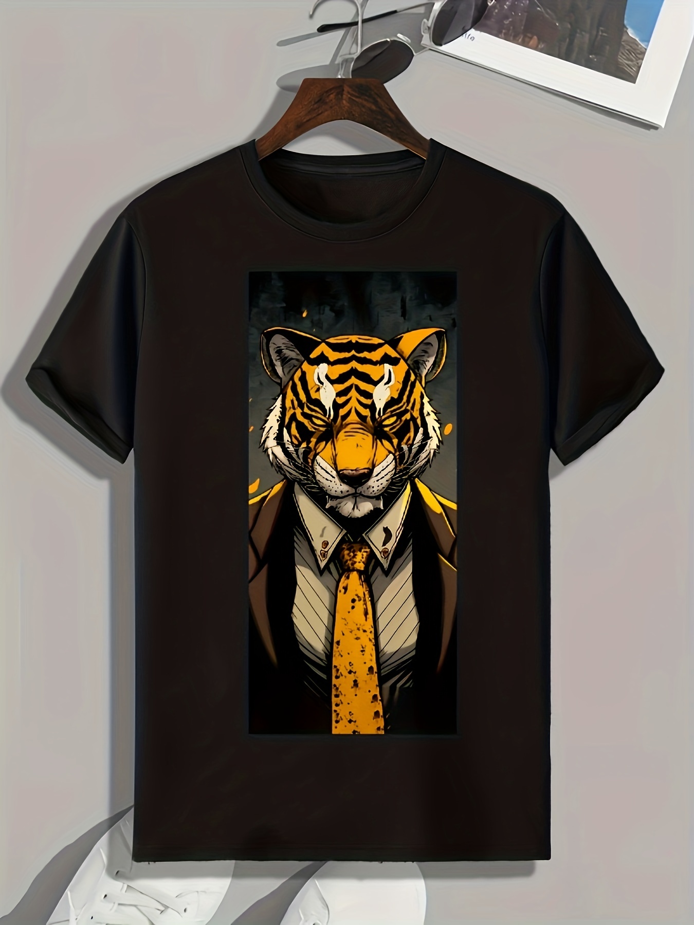 Stylish Tiger Pattern Print Men's Comfy Sports T shirt - Temu Australia