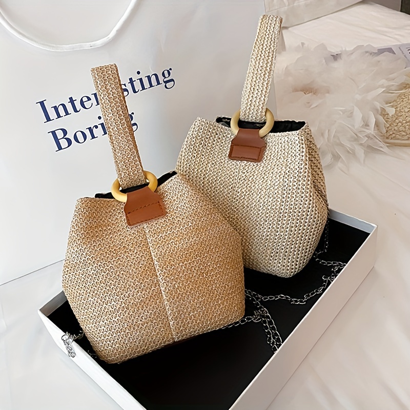 Women Straw Handbag Beach Bag Rattan Woven Shoulder Large Bag Tote Korean