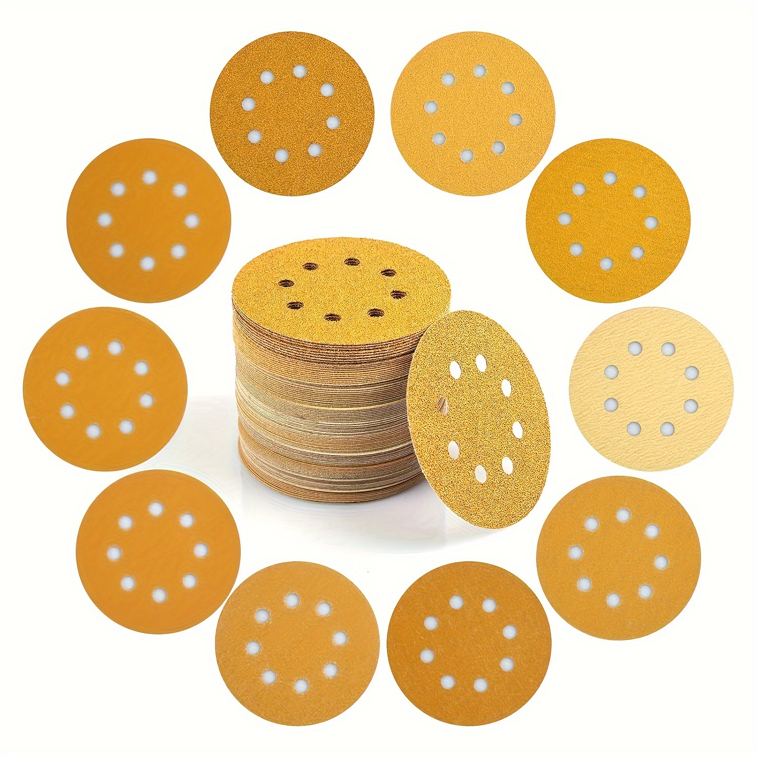 5-inch 8 Hole Hook-and-Loop Sanding Discs - Value Pack, 100 PCS