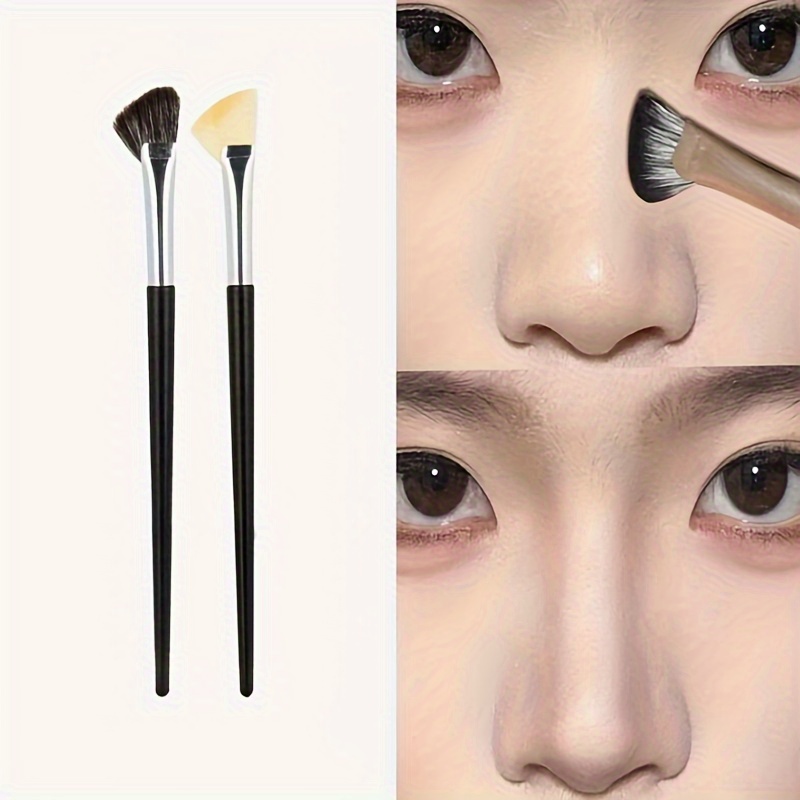 

Portable Makeup Brush For Contouring, Highlighting, Nose Shadow And Shadow Reduction With Half-moon Shape And Slanted Tip