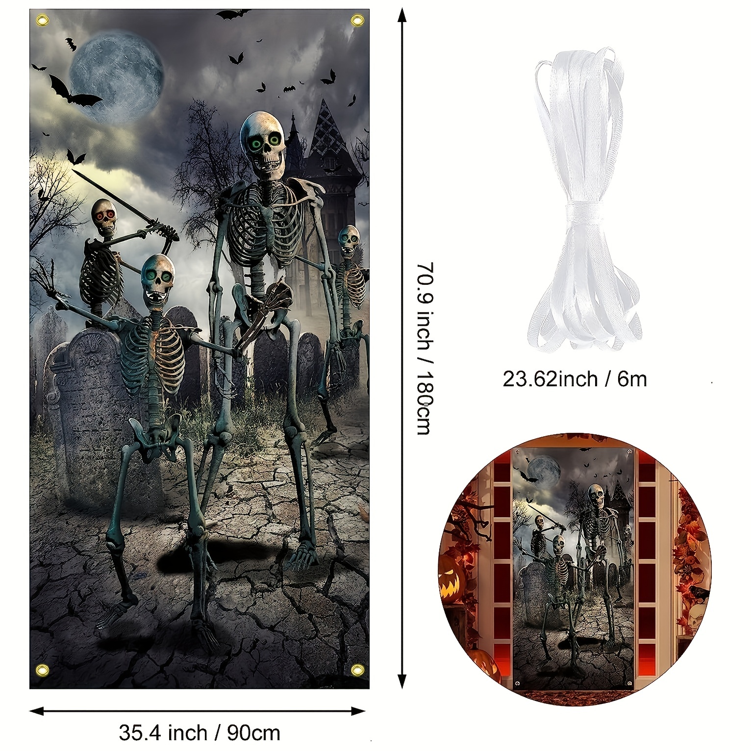 Large Fabric Skeleton Door Cover Halloween Front Door Decorations