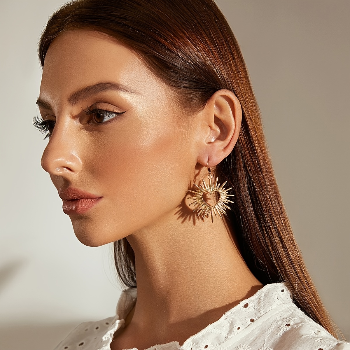 

Hoop Earrings Heart Shape Design Alloy Earrings Retro Vacation Style Jewelry Trendy Gift For Women