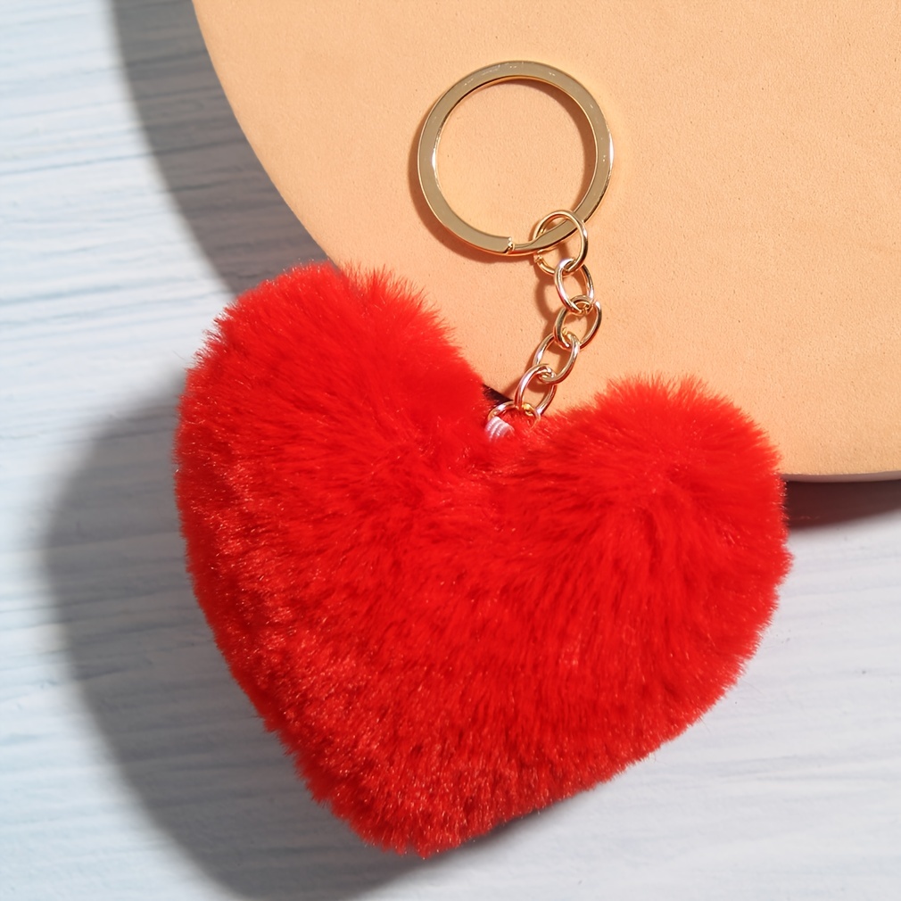 Pom Poms Keychains Fluffy Heart Shape Pompoms Keyring Faux Rabbit Fur Key  Chain For Car Bag Charm - Temu Italy