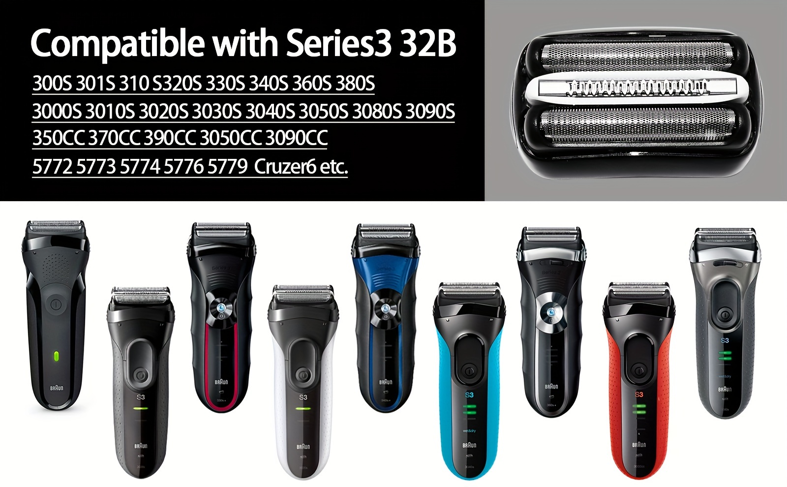 For Braun 32B Series 3 3020S 3040S 300S 350CC 2pcs Shaver