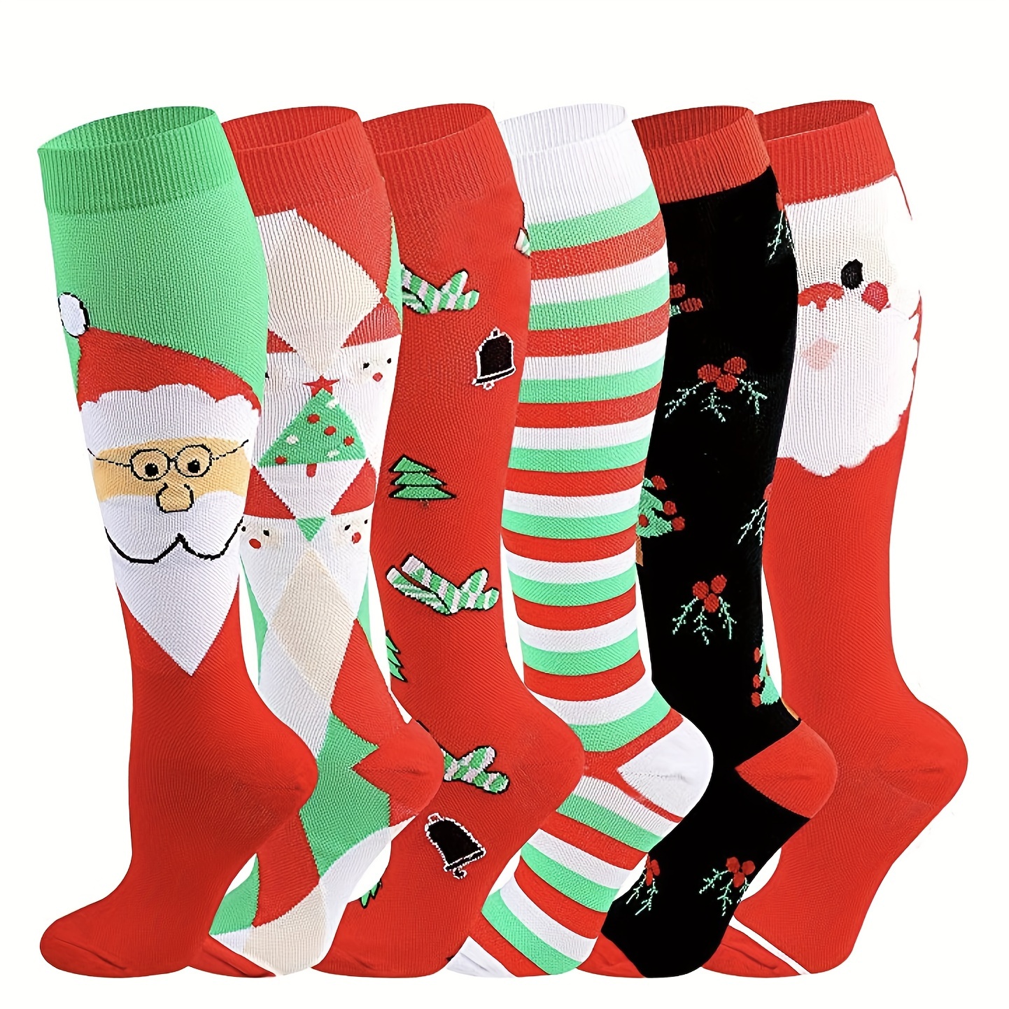 1pair Christmas Stockings Knee High Sports Socks Compression Socks