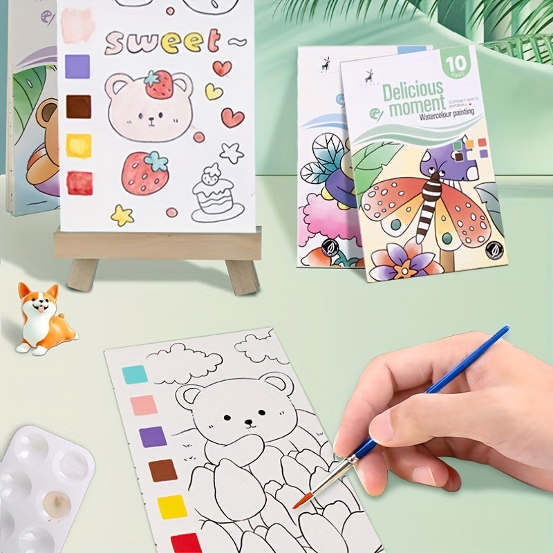 1pc Cartoon Graphic Watercolor Notebook, Cute Drawing Notebook For Kids