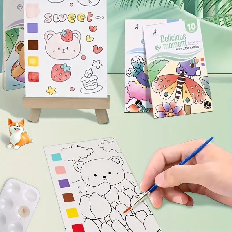 10 Pages watercolor Painting Kids Painting Kit Watercolor - Temu