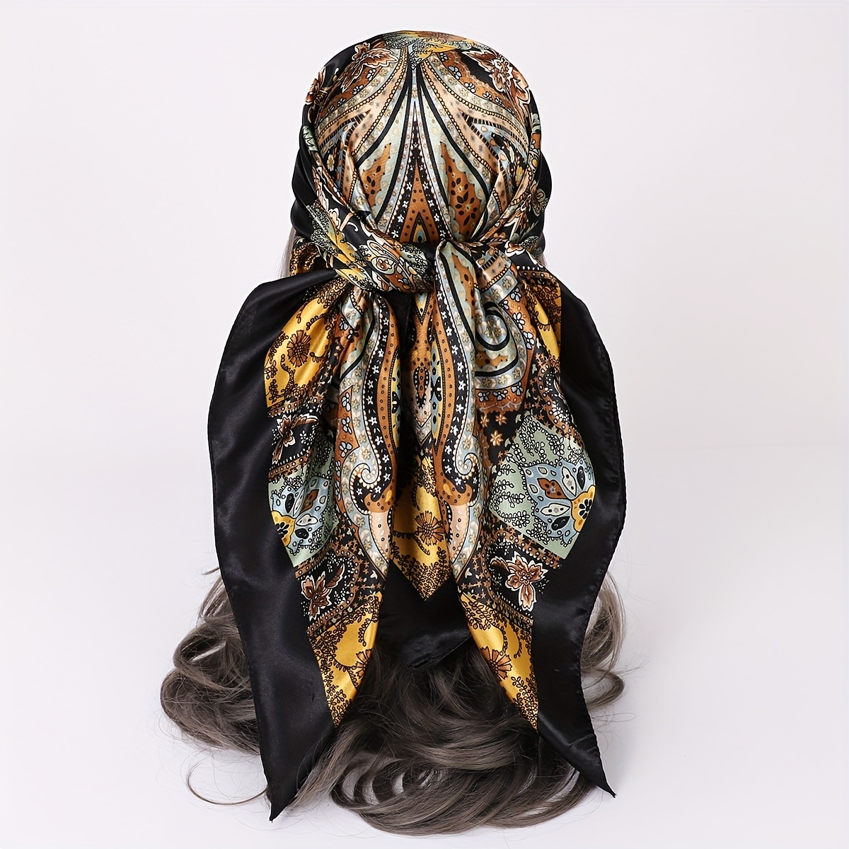 

35.4" Vintage Paisley Print Square Scarf Imitation Silk Satin Bandana Women Windproof Head Wrap Neckerchief Accessories
