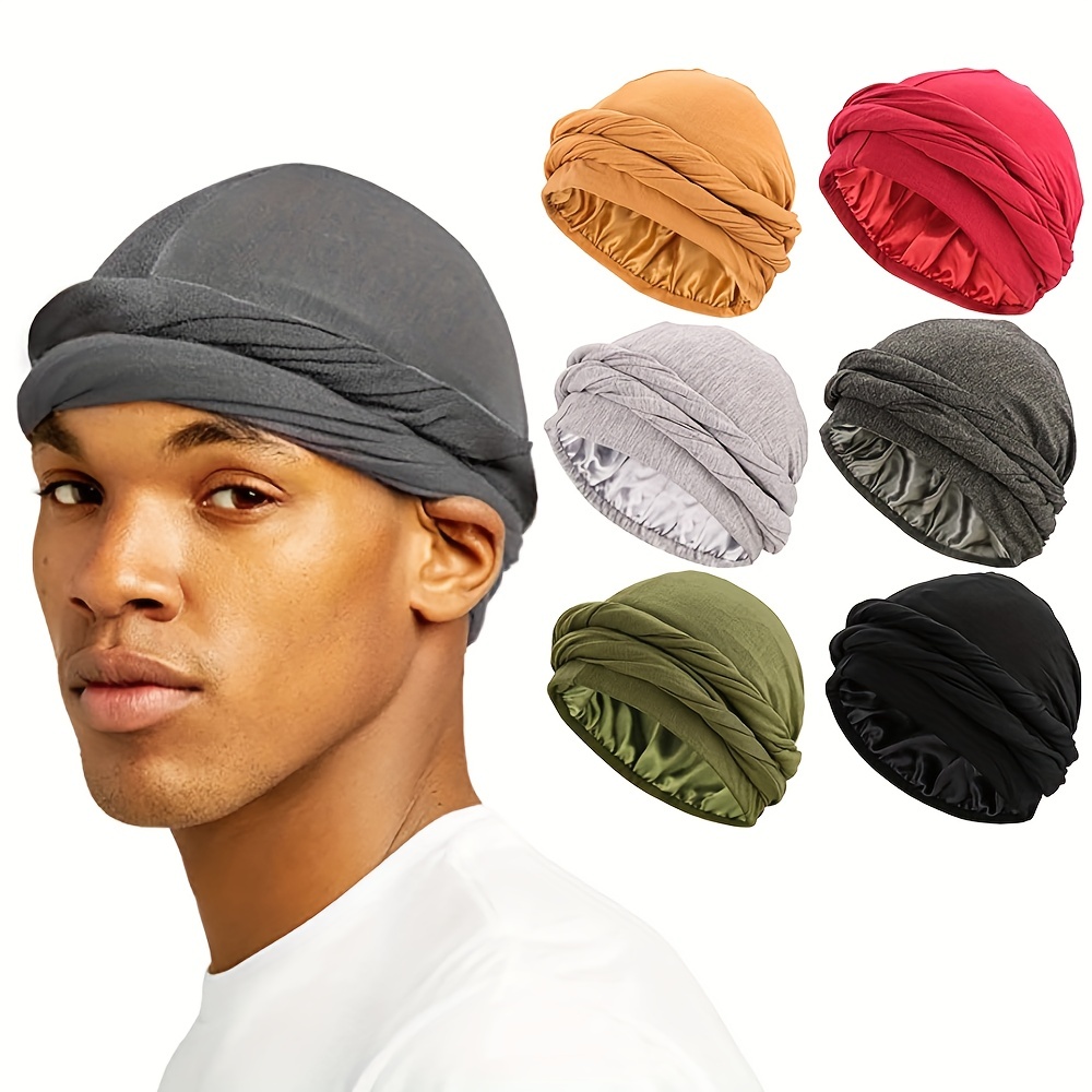 Turbante para hombres Turbante Vintage Twist Head Wraps para hombres  Stretch Modal y satén turbante corbata para el cabello