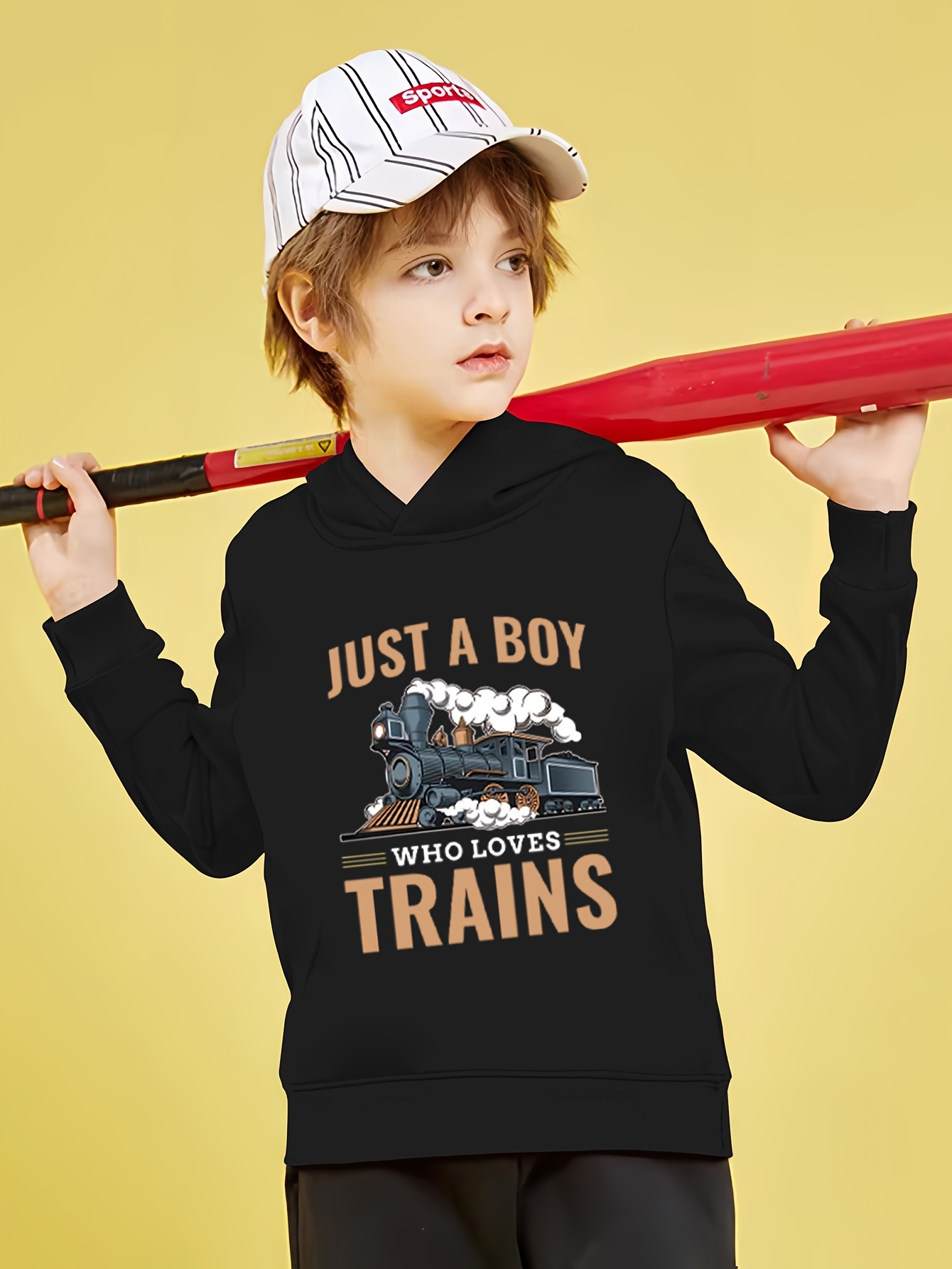 A Boy Loves Trains Letter Print Boys Casual Pullover Long - Temu