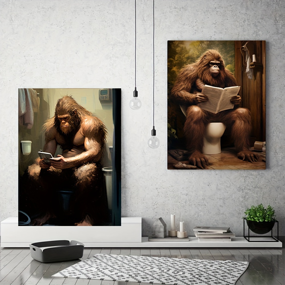 

2pcs Unframed Canvas Poster, Modern Art, Funny Gorilla In The Bathroom Wall Art Canvas Painting, Ideal Gift For Bedroom Living Room Corridor, Wall Art, Wall Decor, Winter Decor, Room Decoration