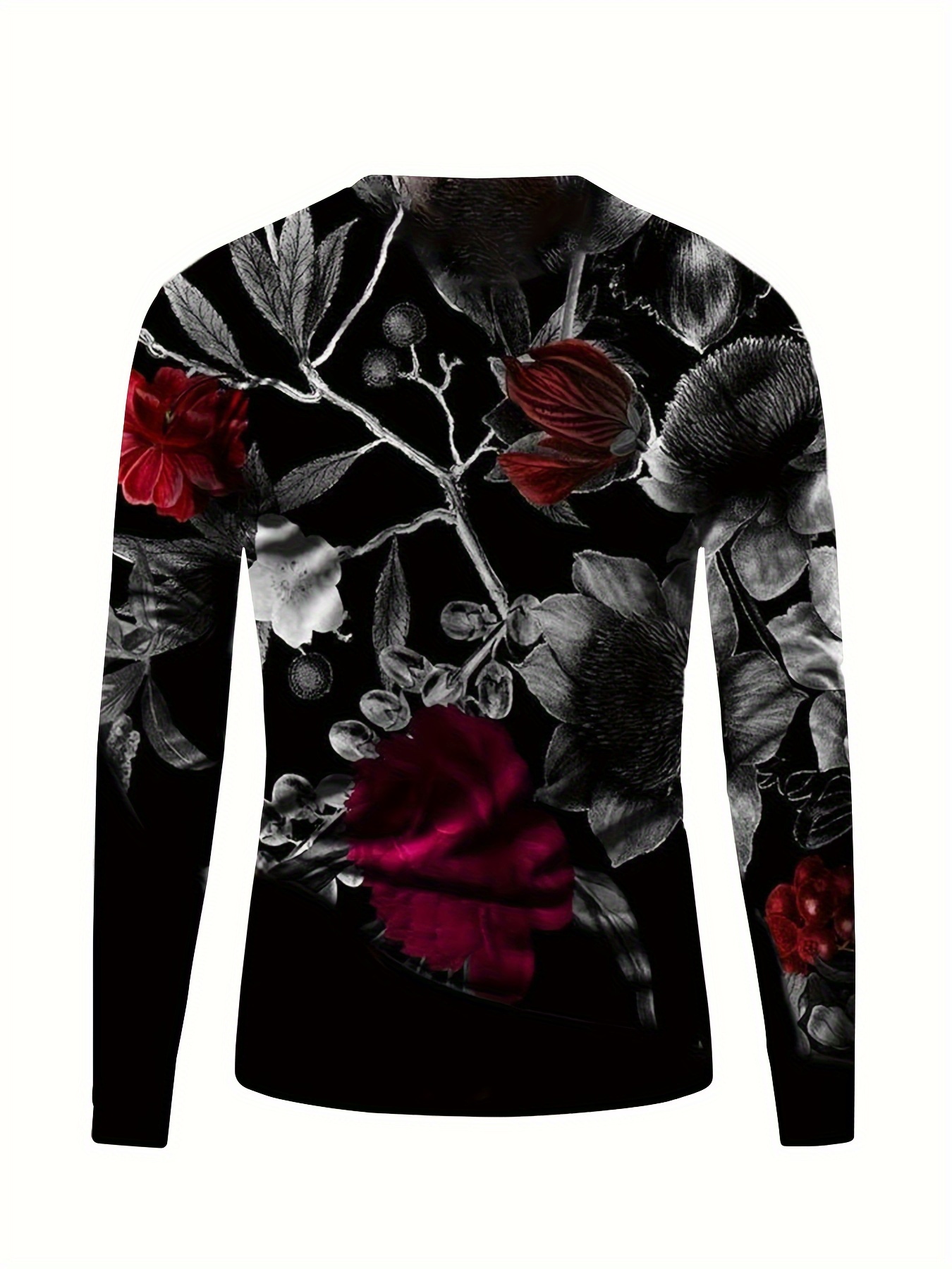 Black Vintage Flowers Floral Print Long Sleeve Sweatshirt