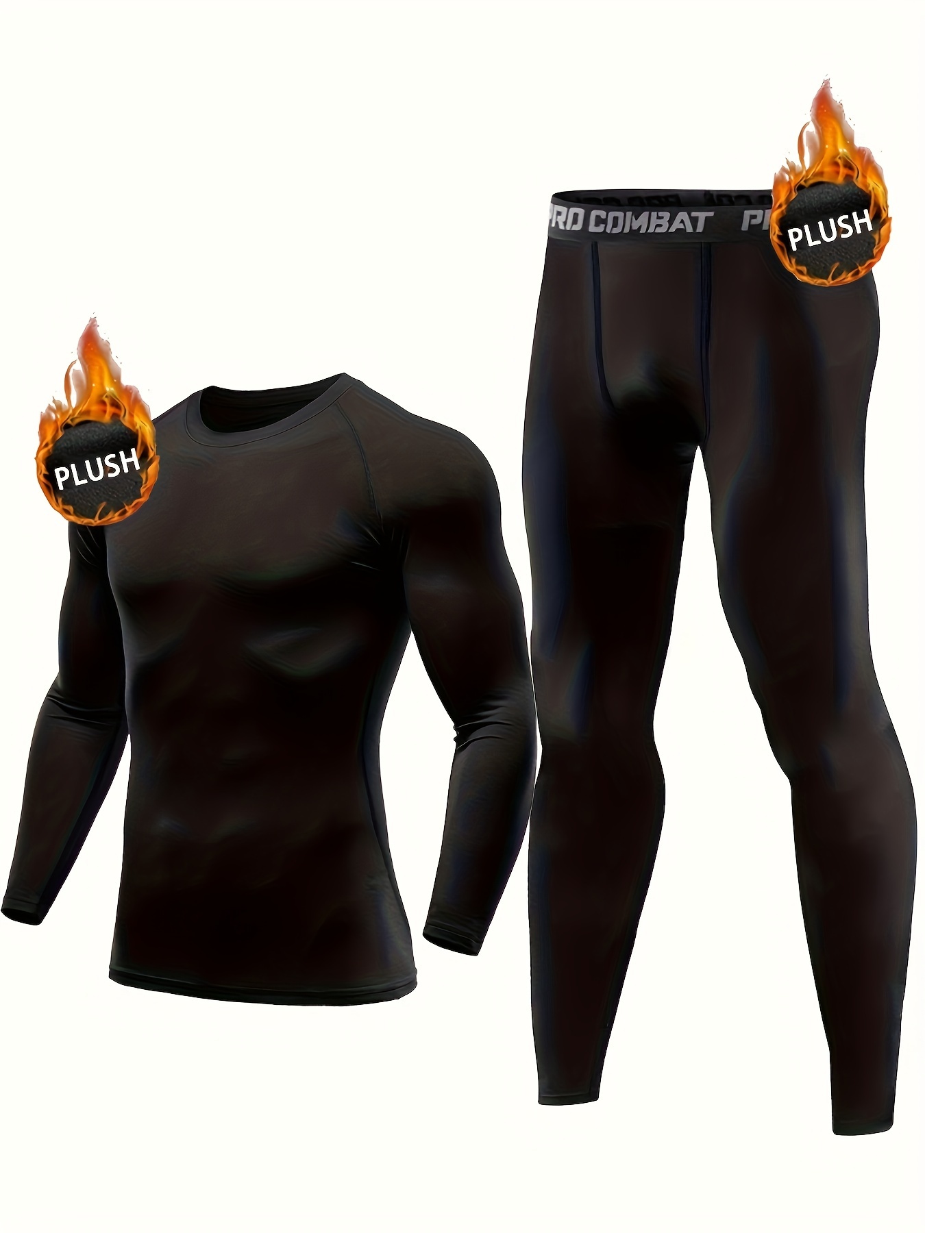 2pcs Thermal Underwear Set, Men's Quick Dry Fleece Compression Shirt &  Comfy High Stretch Breathable Leggings For Fall Winter Outdoor