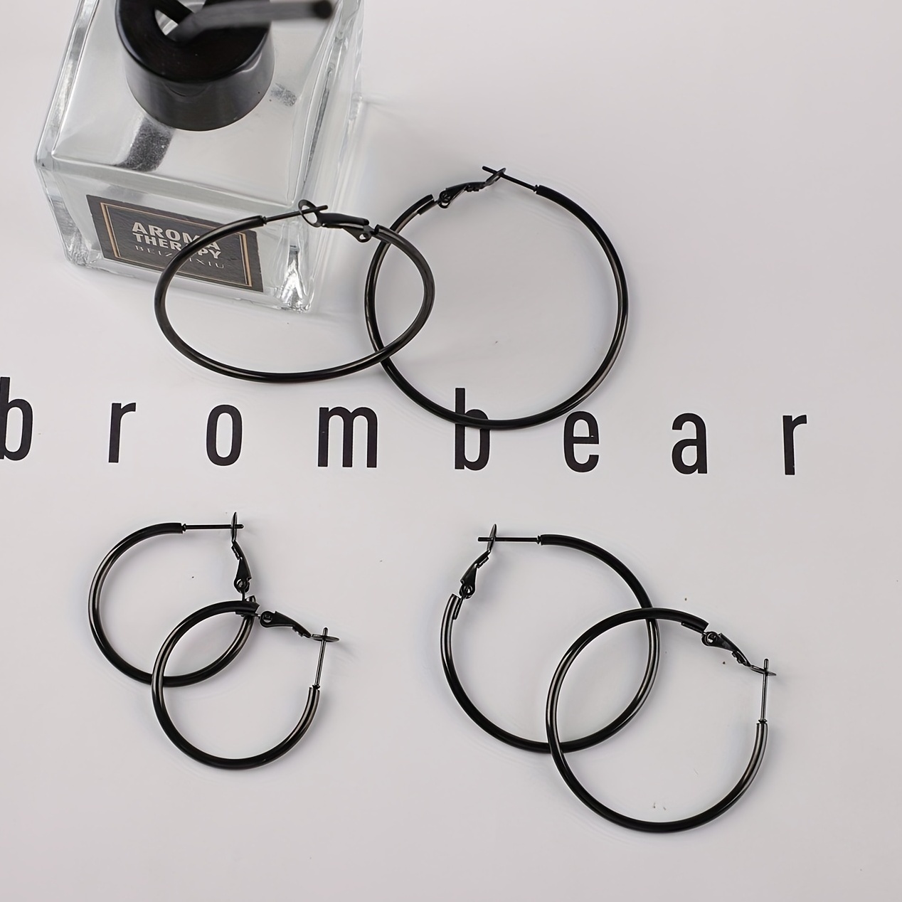 

3pairs Stainless Steel Black Personality Earrings For Women Girls, Hypoallergenic Hoop Women's Earrings Hoop Earrings Set (30.40.50mm)