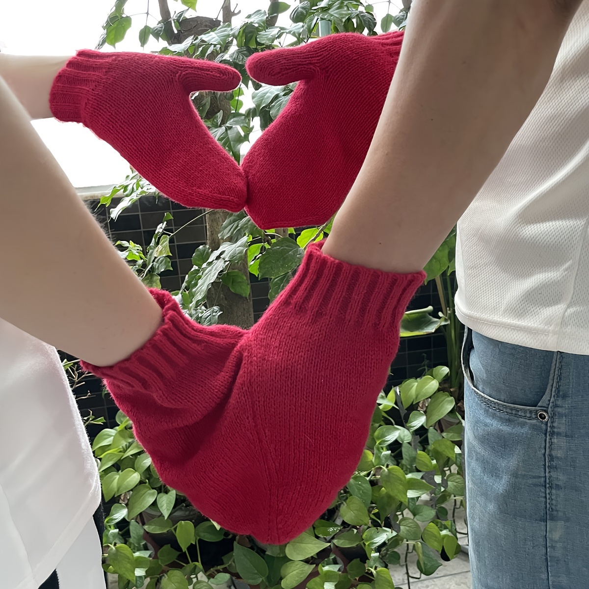 TEMU Un conjunto de guantes de color sólido con decoración de de amor, cálidos y a prueba de frío para otoño e invierno para