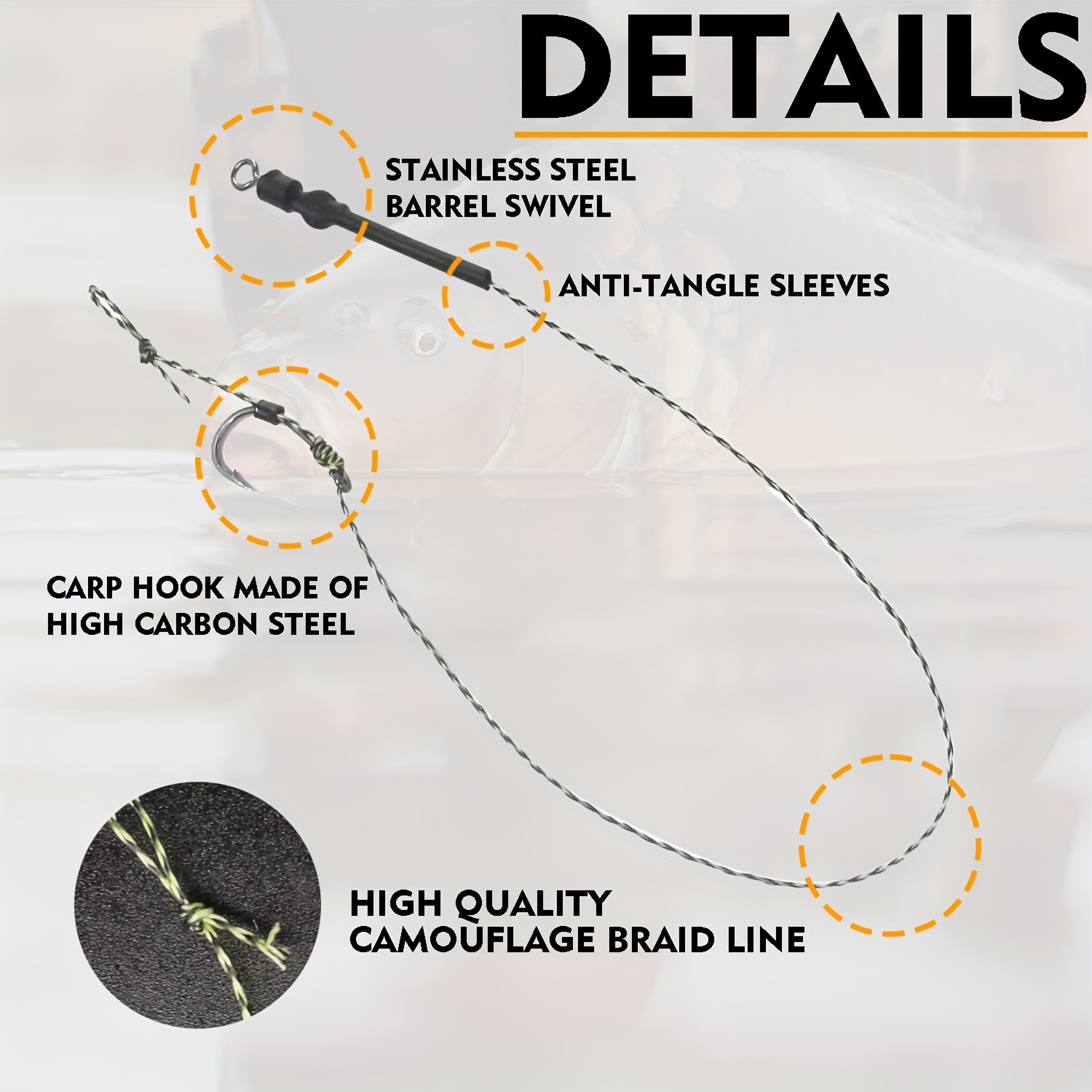  YOTO Carp Fishing Hair Rigs - 24Pcs High Carbon Steel Curved  Barbed Carp Hook Swivel Boilies Fishing Rigs with Braided Thread Line  Rolling Carp Fishing Accessories, Size 2 4 6 8 : Sports & Outdoors