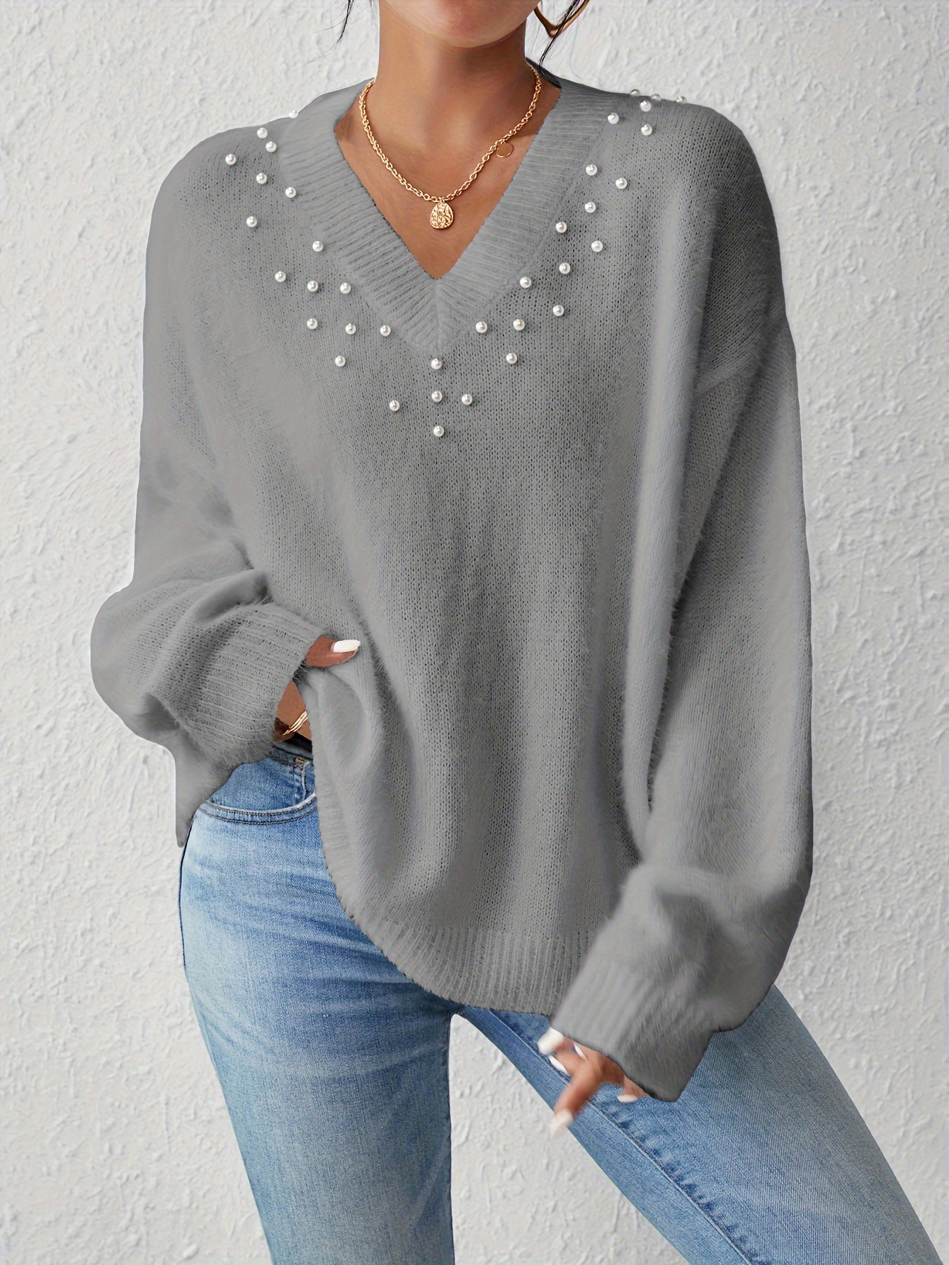 Plus size sweater deals with pearls