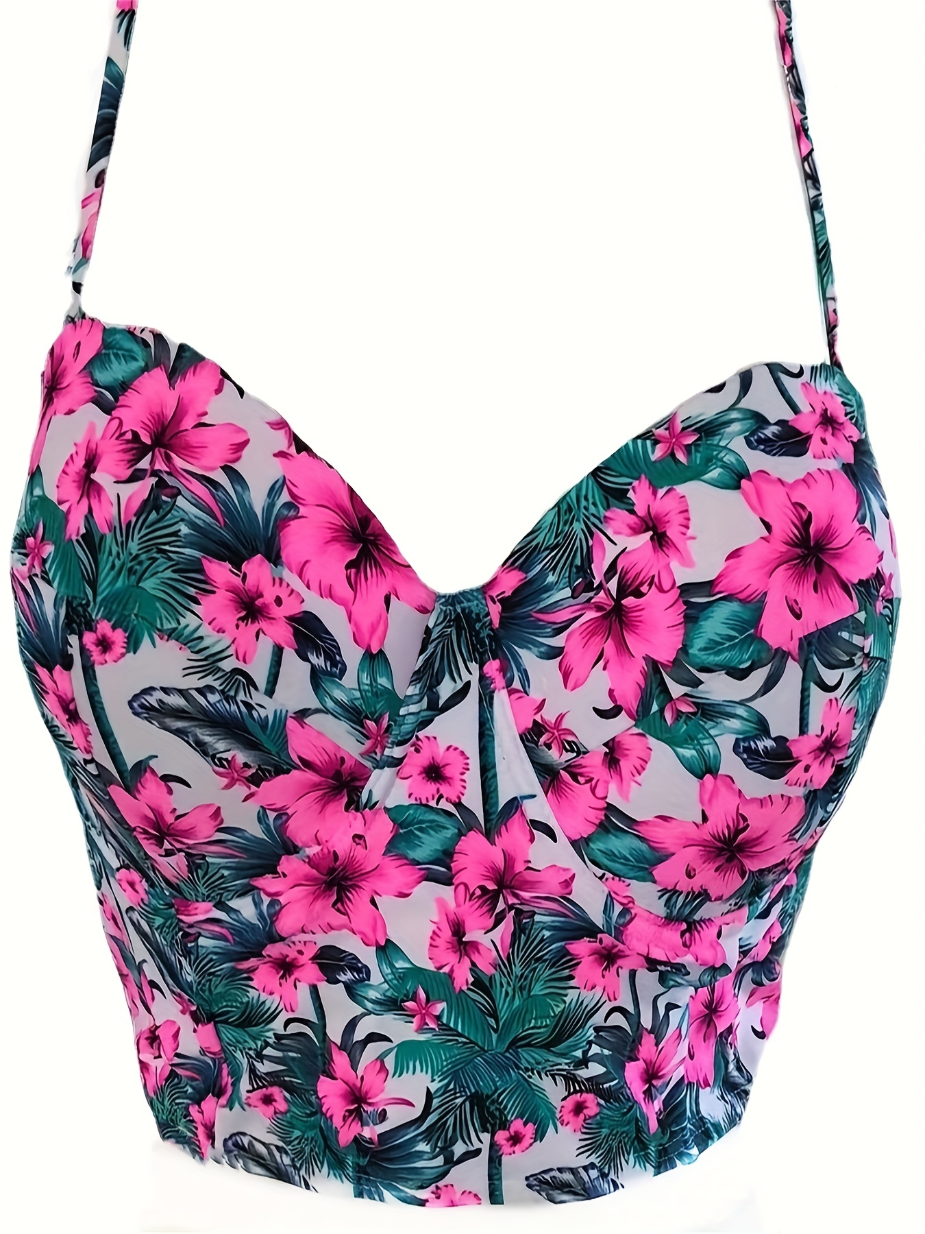 Women Floral Halter Bikini Set Push Up Bra High Waist Swimwear