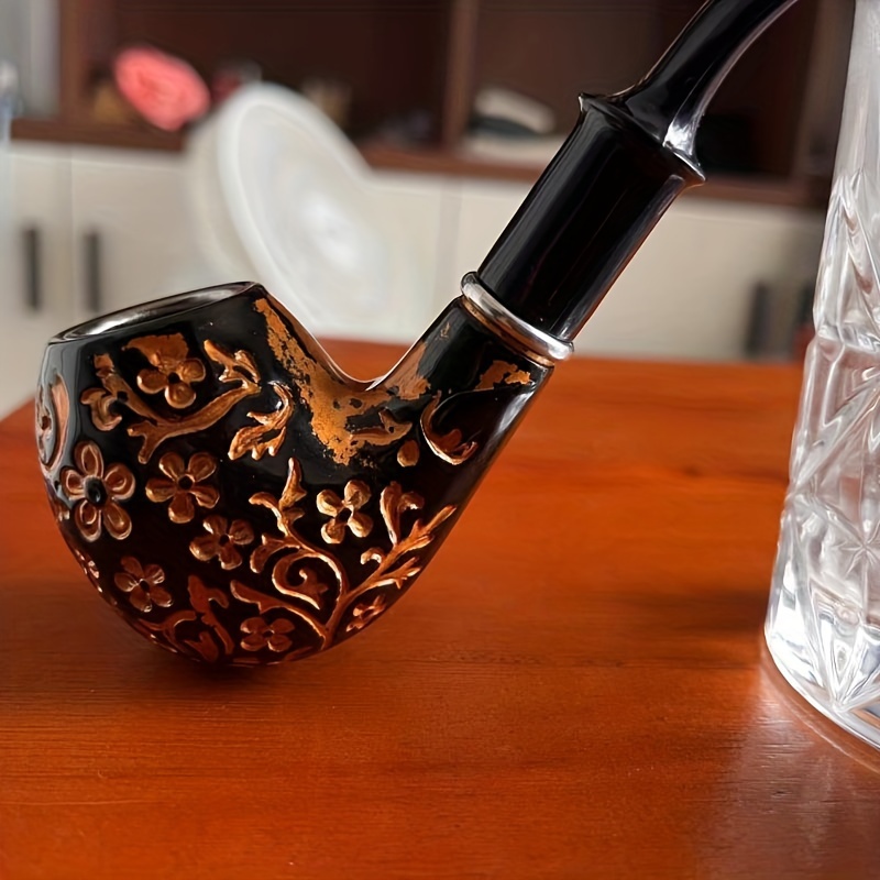 Retro Black Carved Tobacco Pipe Resin Bakelite Filter - Temu