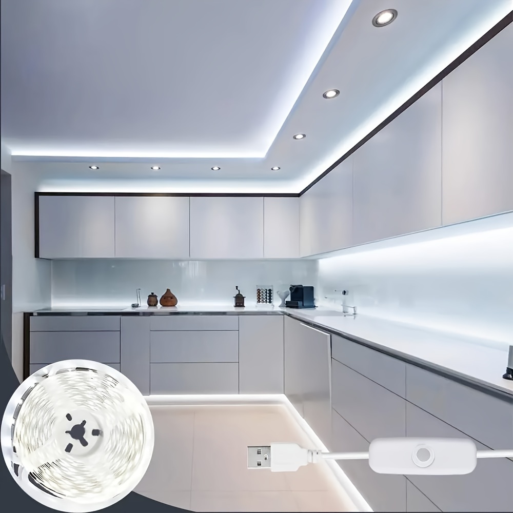  LPHUMEX Iluminación flexible para debajo del gabinete, luces LED  blancas ultra brillantes de 10 pies, con interruptor de atenuación y  adaptador de corriente, 60 LED para armarios de cocina, armario, 
