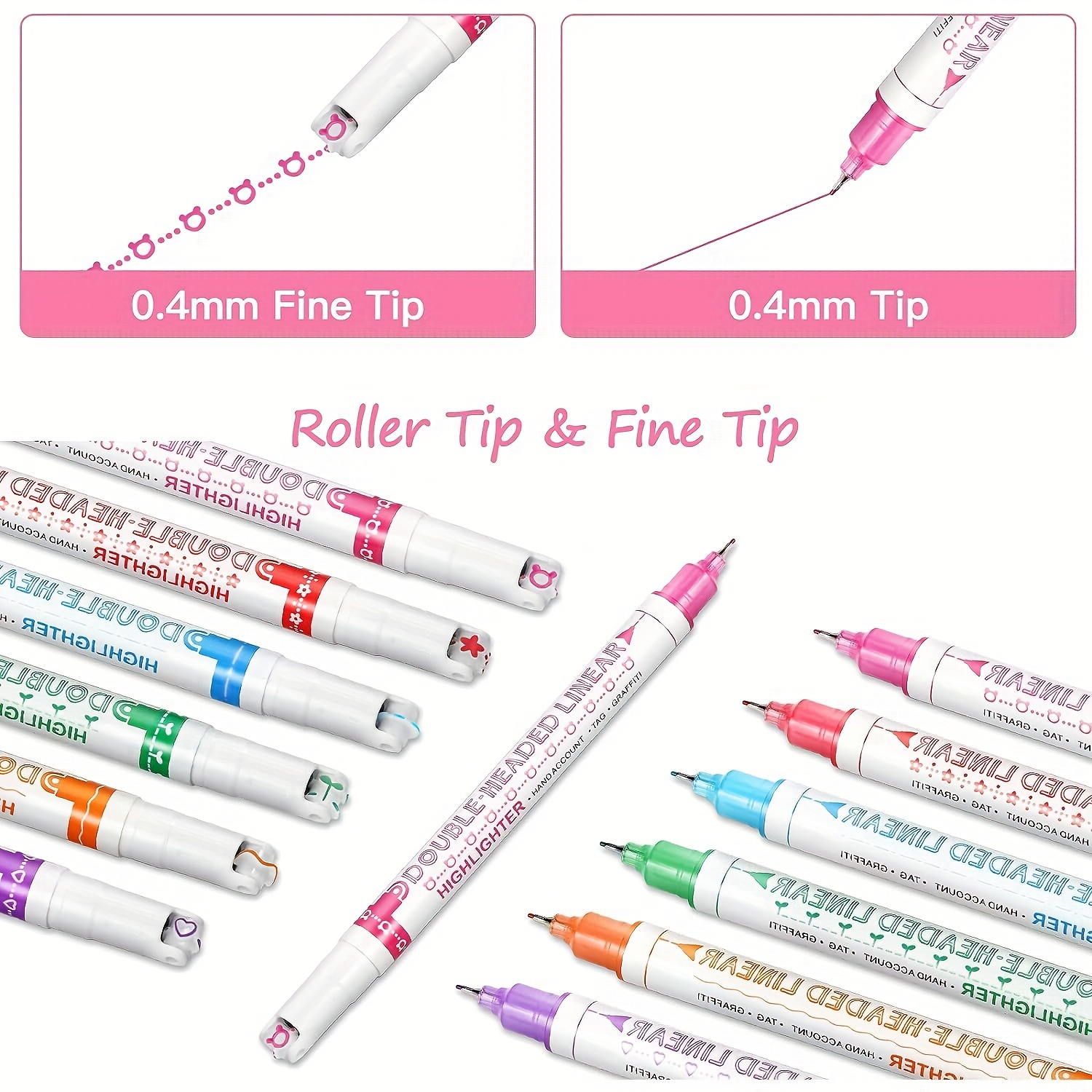 Colored Pens Dual Tips Fine Point Pen Curve Line And Fine - Temu
