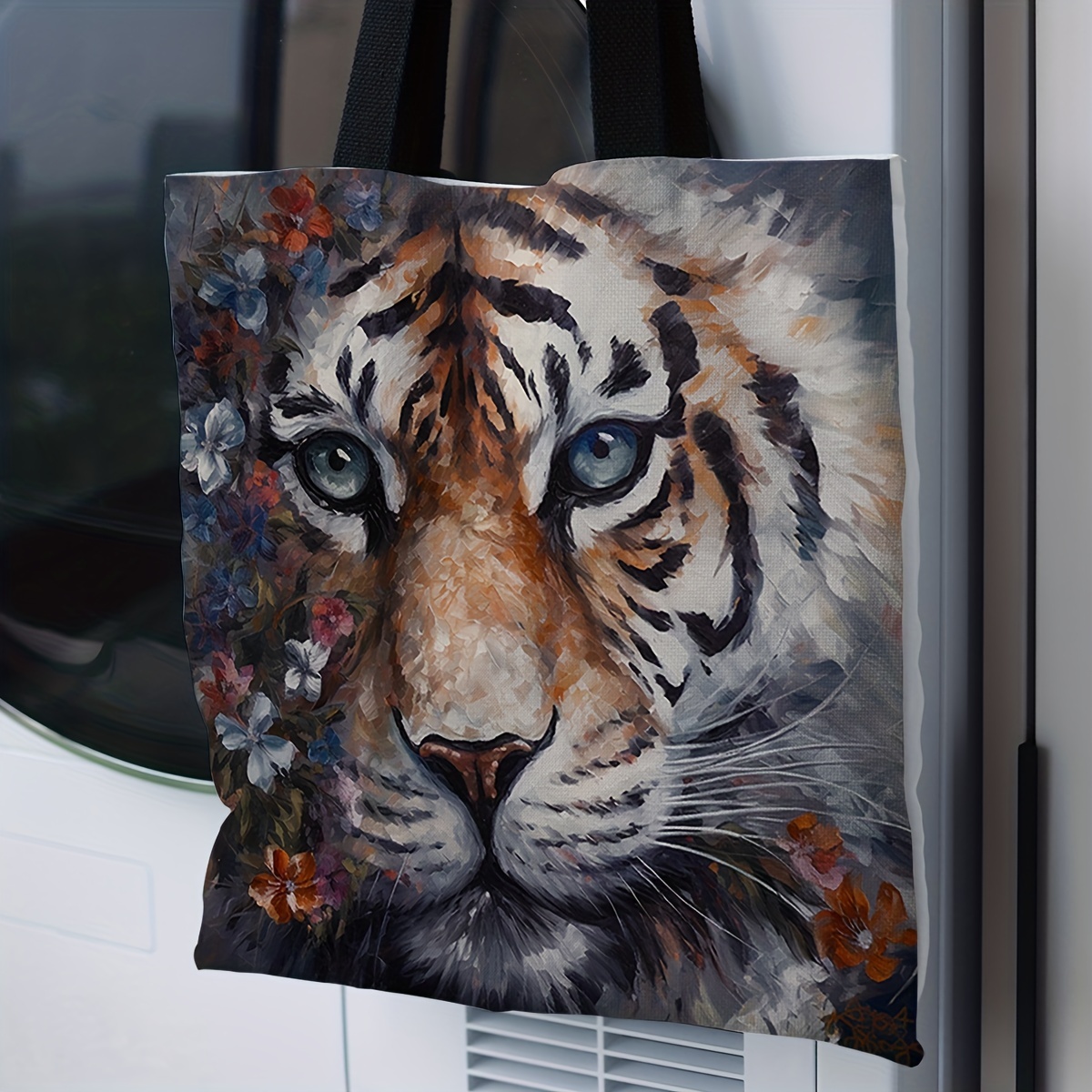 1pc Lion Flower Pattern Digital Printing Canvas Bag Tote Bag Packs Party  Goody Bag Tote Bag Birthday Party Supplies Portable Gift Packaging Bags  Holiday Gift Bag Party Favor Bag - Home 