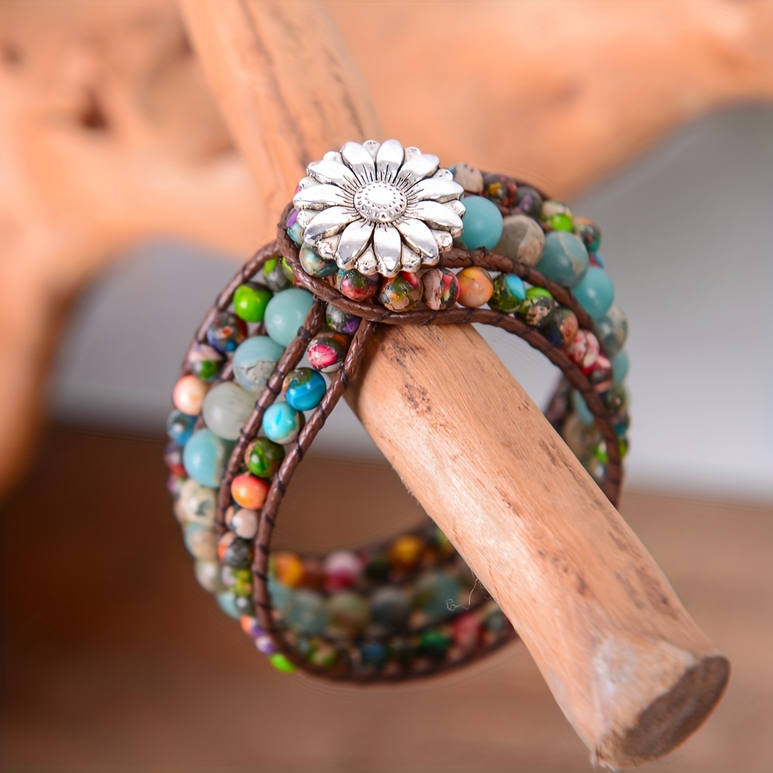 Colorful Beaded Bracelet Wrap Flower Charm Men