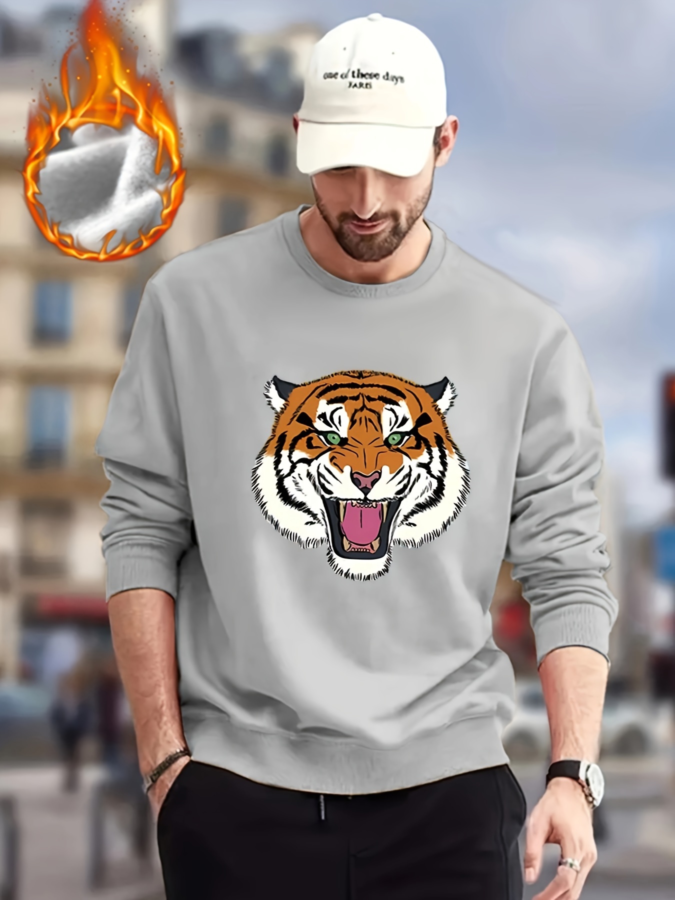 Tiger Print Trendy Sweatshirt s Casual Graphic Neck Pullover Sweatshirt For