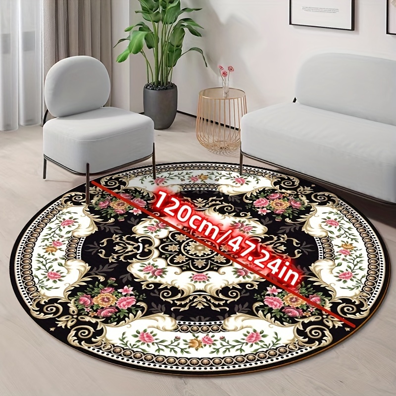 Retro Flowers Large Area Circular Carpet