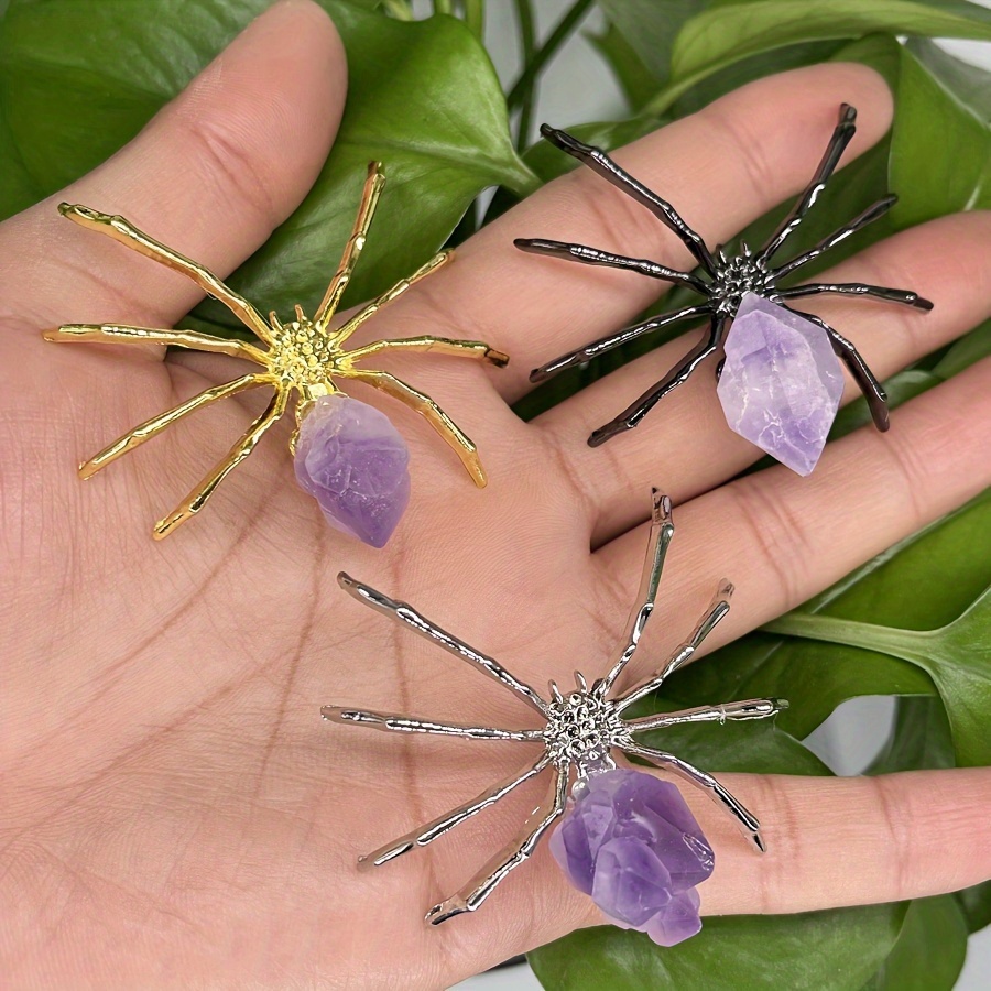 

1pc Natural Amethyst Spider Craft, Animal Figurine Spider Statue, Home Decor