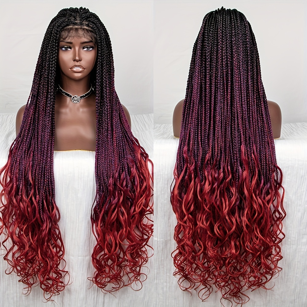 Synthetic Braided Lace Front Wigs 34in Lace Front Burgundy Cornrow