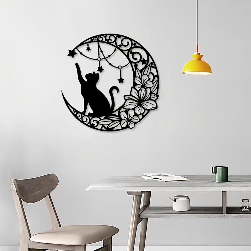 

1pc Modern Black Cat And Moon Wall Hanging Decor For Living Room, Bedroom, And Dining Room - Perfect Home Decor For Cat Lovers