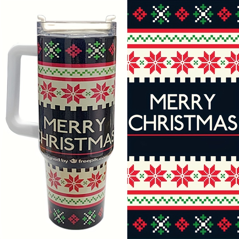 Christmas Tumbler,Mug With Handle Lid Straw Drinkware Stainless