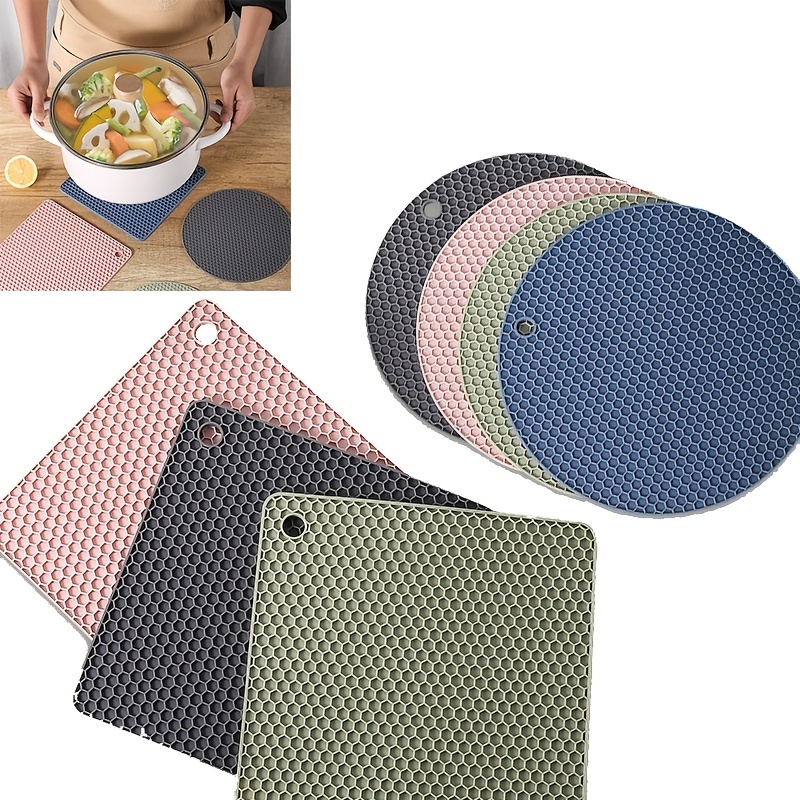 Silicone Table Mat Heat Resistant Round Honeycomb Trivet Table Pad Non-slip  Potholder Multipurpose Hot Pads Spoon Rest Flexible Coasters For(4pc